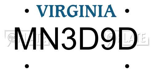 MN3D9D Virginia License Plate