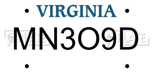 MN3O9D Virginia License Plate