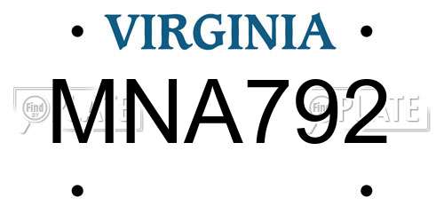 MNA792 Virginia License Plate