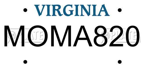 MOMA820 Virginia License Plate