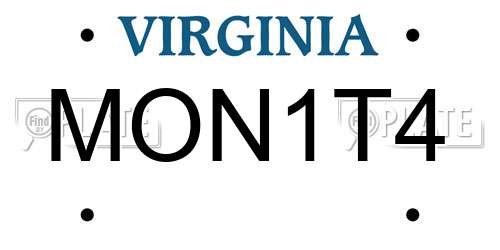 MON1T4 Virginia License Plate