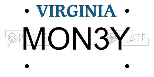 MON3Y Virginia License Plate
