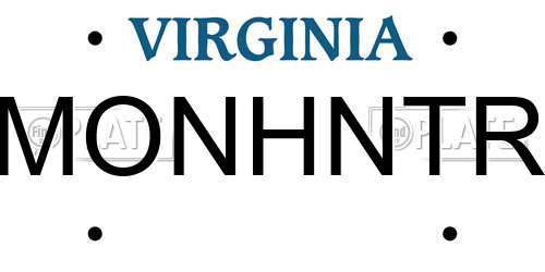 MONHNTR Virginia License Plate