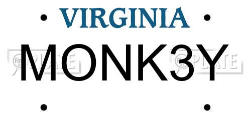 MONK3Y Virginia License Plate