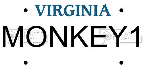MONKEY1 Virginia License Plate