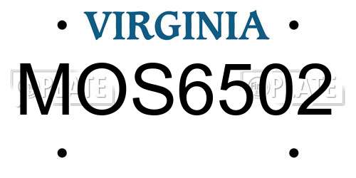 MOS6502 Virginia License Plate