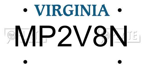 MP2V8N Virginia License Plate