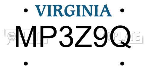 MP3Z9Q Virginia License Plate