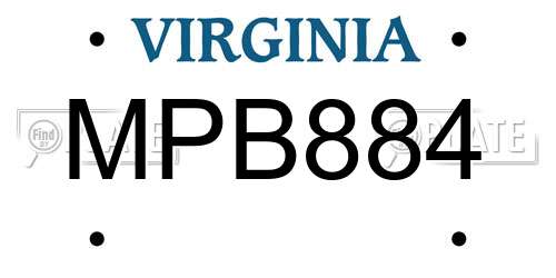 MPB884 Virginia License Plate