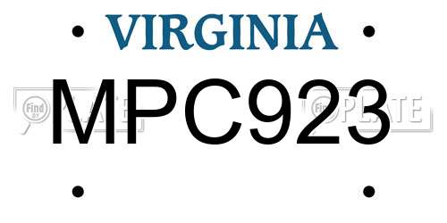 MPC923 Virginia License Plate