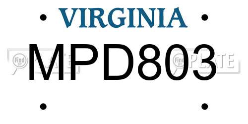 MPD803 Virginia License Plate