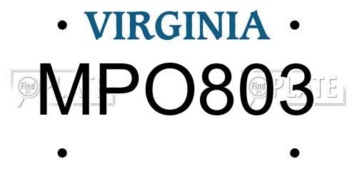 MPO803 Virginia License Plate
