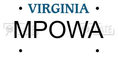 MPOWA Virginia License Plate