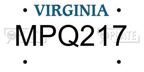 MPQ217 Virginia License Plate