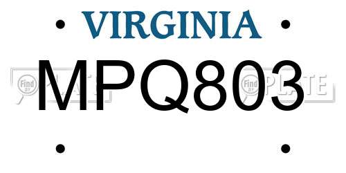 MPQ803 Virginia License Plate