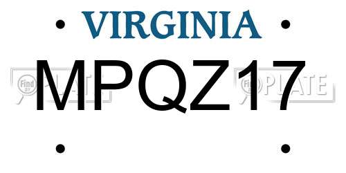 MPQZ17 Virginia License Plate
