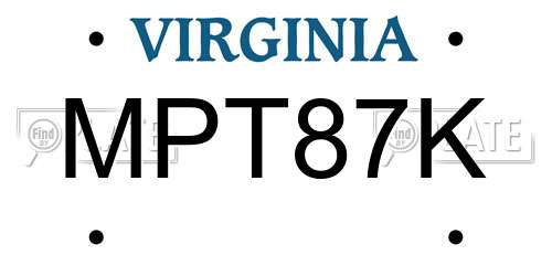 MPT87K Virginia License Plate