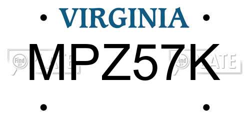 MPZ57K Virginia License Plate