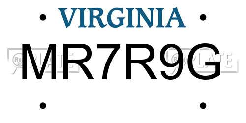 MR7R9G Virginia License Plate