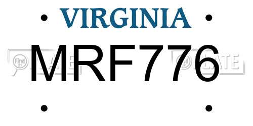 MRF776 Virginia License Plate