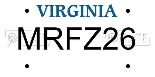 MRFZ26 Virginia License Plate