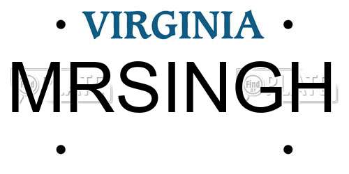 MRSINGH Virginia License Plate