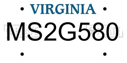 MS2G580 Virginia License Plate