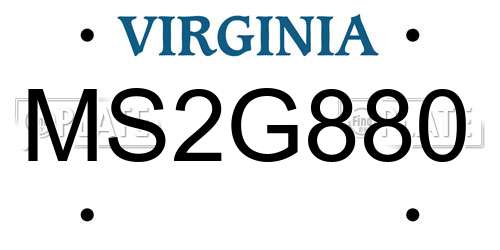 MS2G880 Virginia License Plate