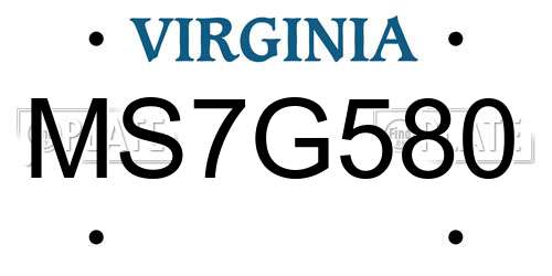 MS7G580 Virginia License Plate