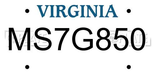 MS7G850 Virginia License Plate