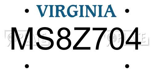 MS8Z704 Virginia License Plate