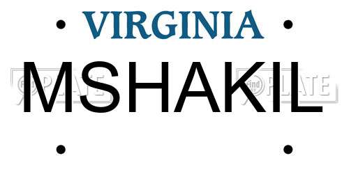 MSHAKIL Virginia License Plate