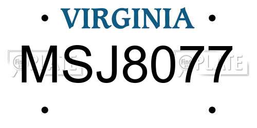MSJ8077 Virginia License Plate