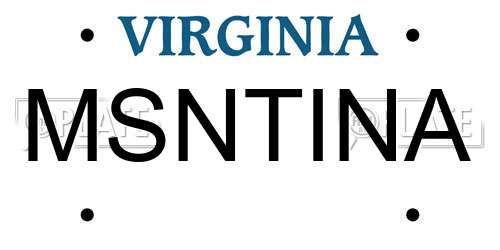 MSNTINA Virginia License Plate