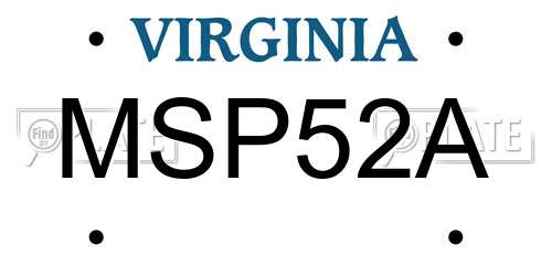 MSP52A Virginia License Plate