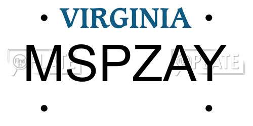 MSPZAY Virginia License Plate