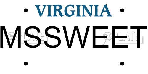 MSSWEET Virginia License Plate