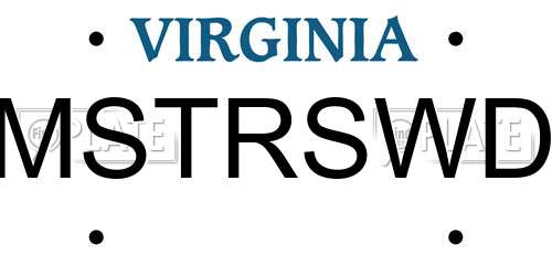 MSTRSWD Virginia License Plate