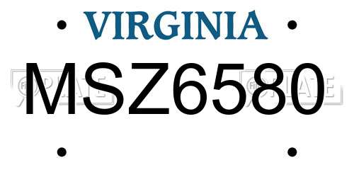 MSZ6580 Virginia License Plate
