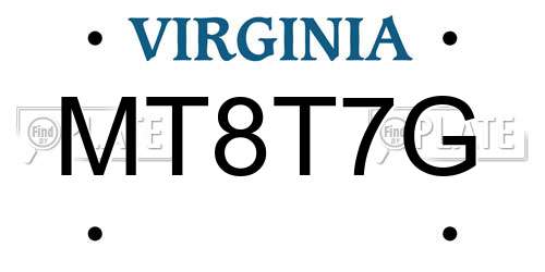 MT8T7G Virginia License Plate