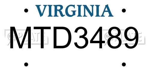 MTD3489 Virginia License Plate