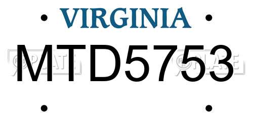MTD5753 Virginia License Plate