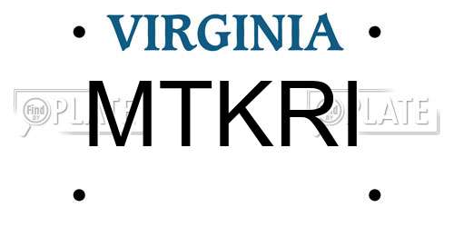 MTKRI Virginia License Plate