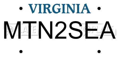 MTN2SEA Virginia License Plate