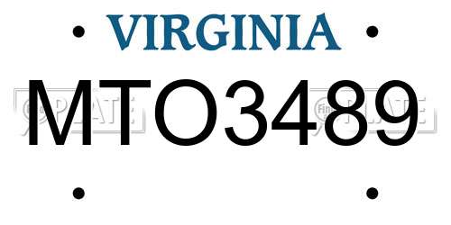 MTO3489 Virginia License Plate