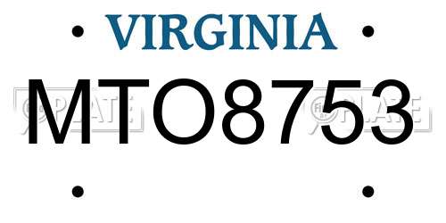 MTO8753 Virginia License Plate