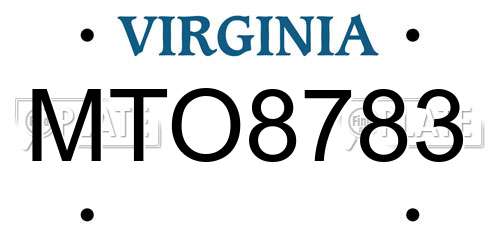 MTO8783 Virginia License Plate
