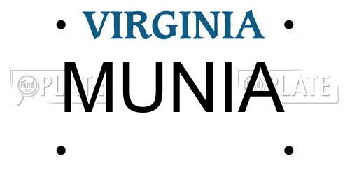 MUNIA Virginia License Plate