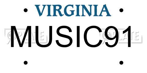 MUSIC91 Virginia License Plate