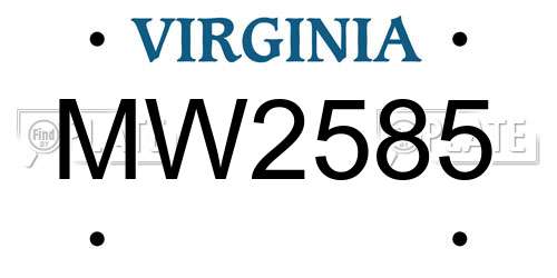 MW2585 Virginia License Plate